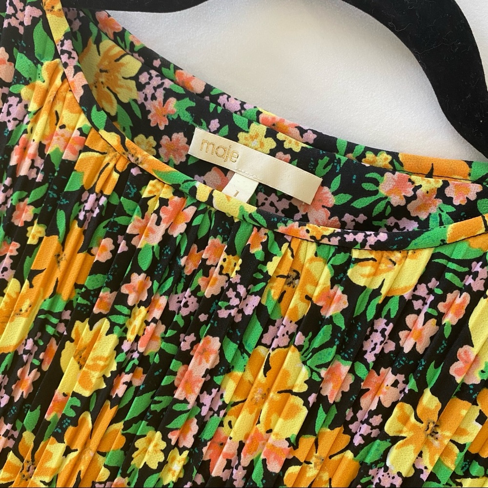 Maje Rockinie Floral Pleated Dress - New
